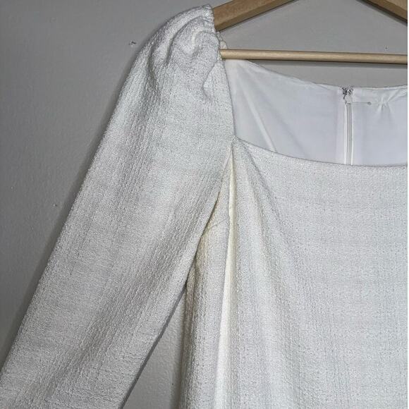 Veronica Beard Alona Tweed Mini Dress Ivory/White Size 2 Puff Sleeve Square Neck - Picture 4 of 8